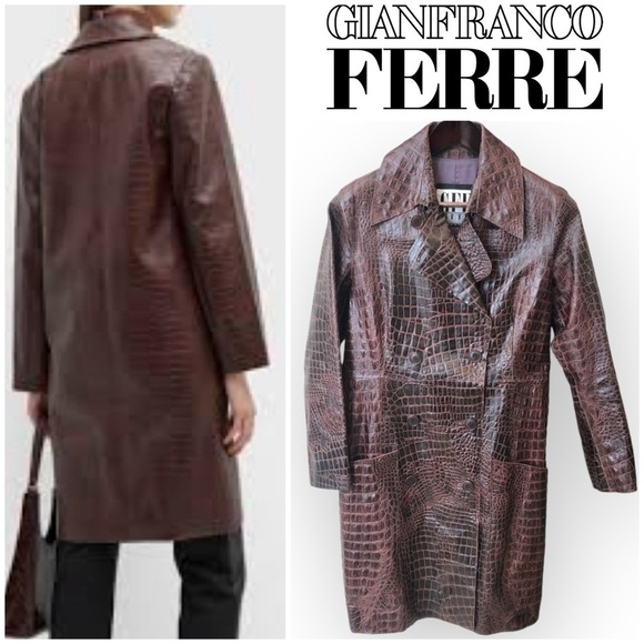 GIANFRANCO FERRE Vintage GIEFFEFFE Collection embossed Croc leather coat, sz M - Picture 1 of 17